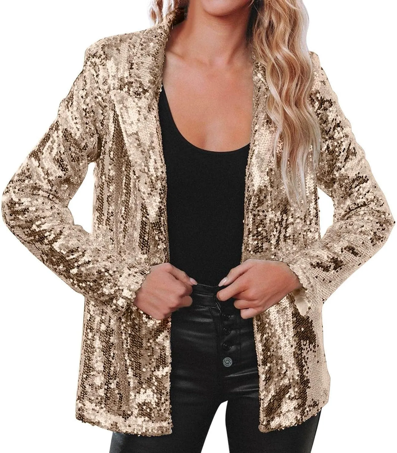 Womens 2024 Fashion Sequin Cardigans Long Sleeve Open Front Blazers Casual Petite Slim Jackets Party Clothes Suits