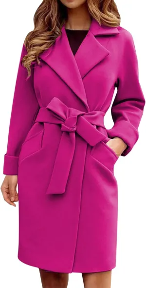 Women's Big Notch Lapel Single Breasted Mid-Long Wool Blend Coat Wool Coat