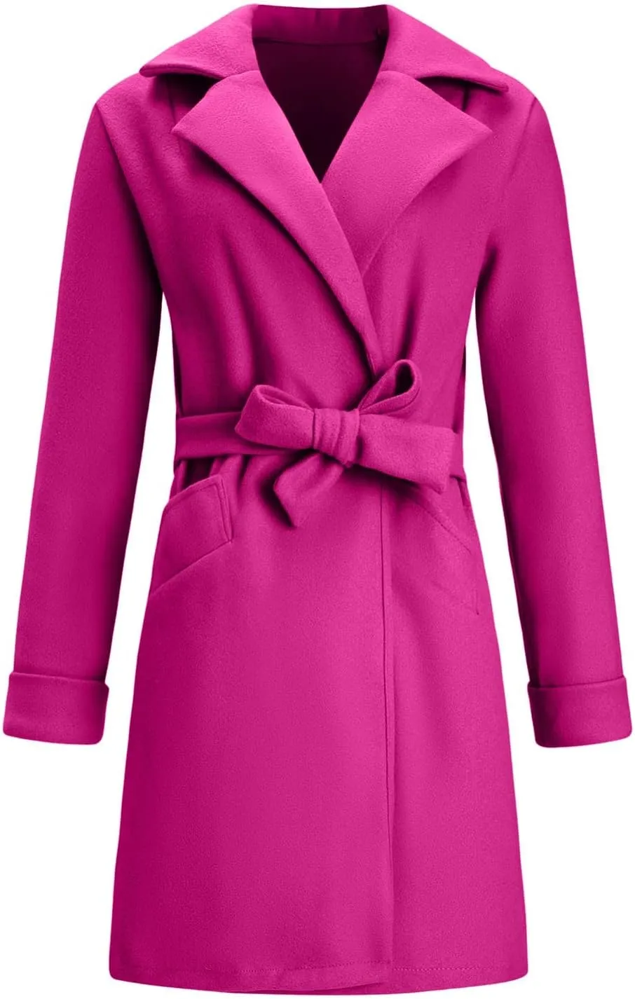 Women's Big Notch Lapel Single Breasted Mid-Long Wool Blend Coat Wool Coat