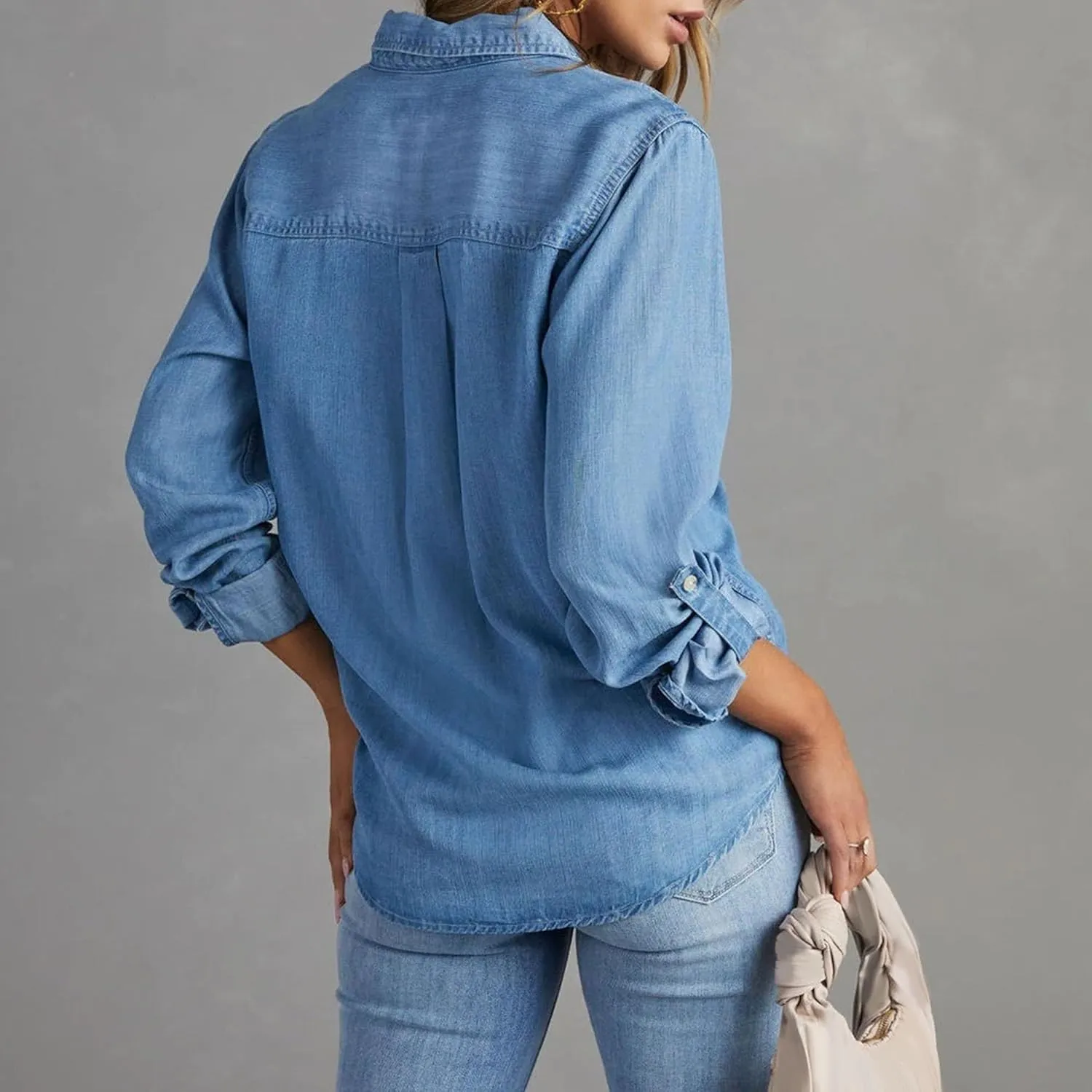 Womens Button Down Denim Jackets Casual Long Sleeve V Neck Blouse Top Denim Tie Front Jackets Summer For Women 2025