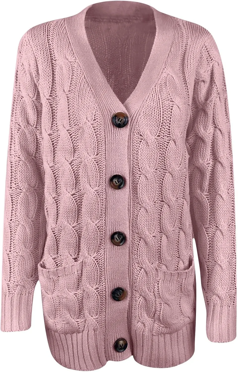 Women's Cable Knit Sweater Cardigan Winter Single Breasted Coats Casual Breathable Stretch Sweaters with Pockets