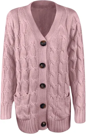 Women's Cable Knit Sweater Cardigan Winter Single Breasted Coats Casual Breathable Stretch Sweaters with Pockets