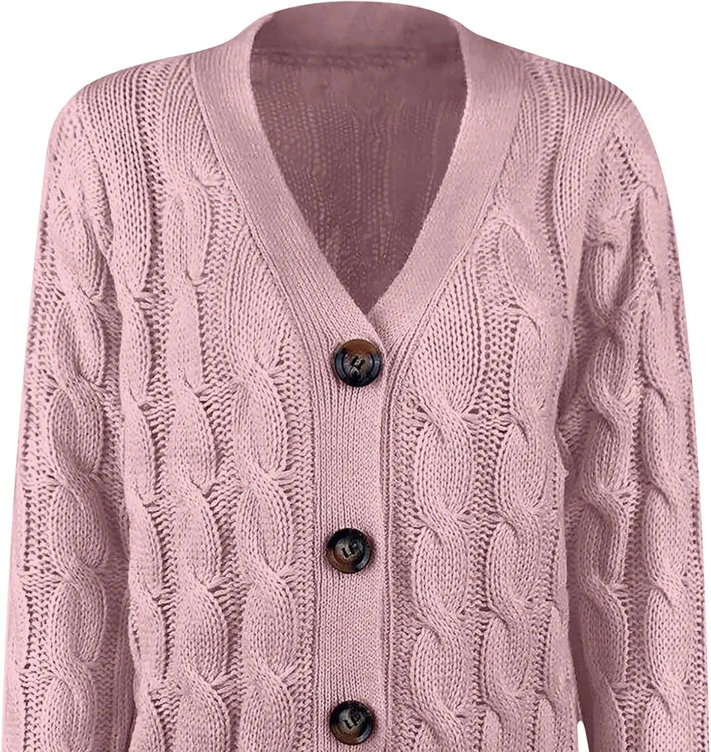 Women's Cable Knit Sweater Cardigan Winter Single Breasted Coats Casual Breathable Stretch Sweaters with Pockets