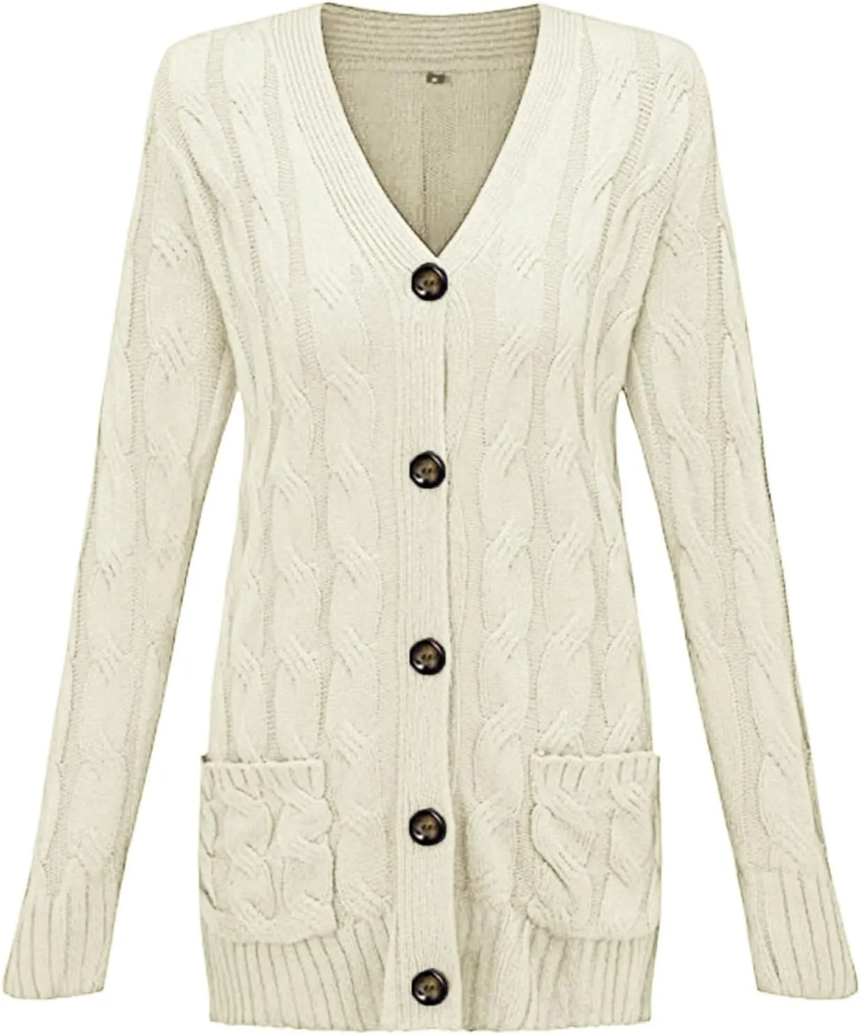 Womens Cable Knitted Cardigan Sweaters Open Front Button Down Coats Chunky Warm Knitwear Sweater Coat with Pockets
