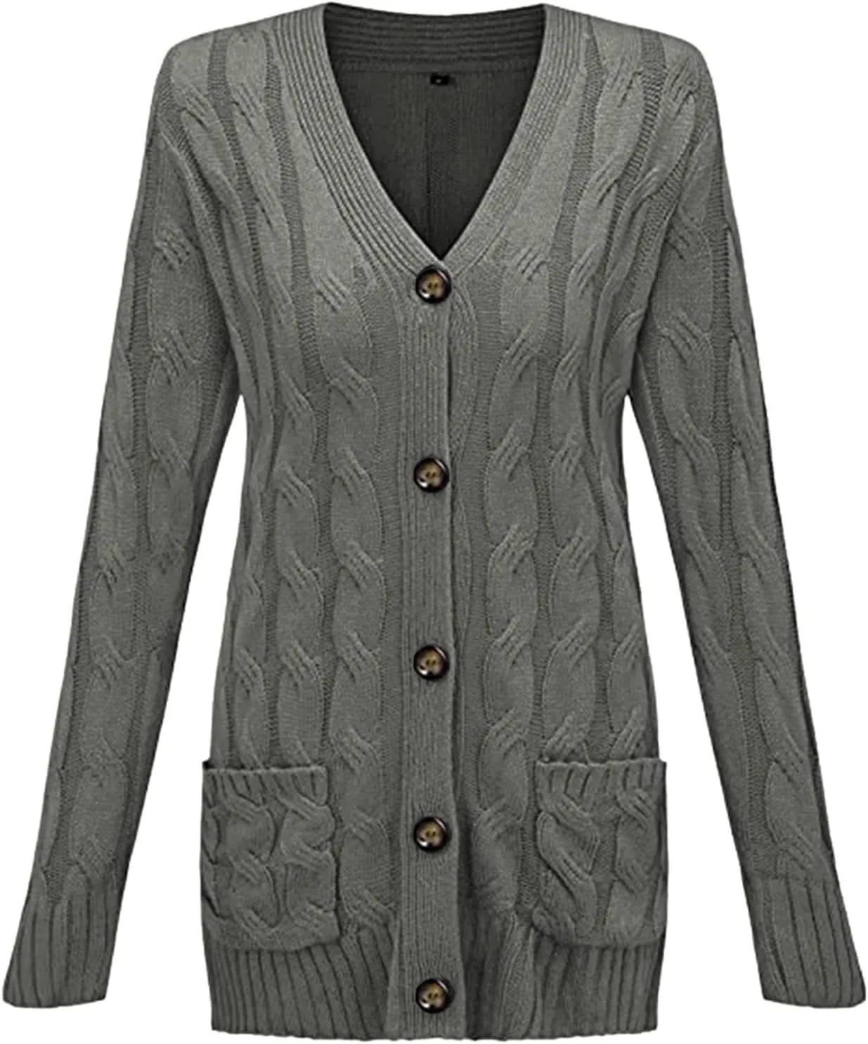 Womens Cable Knitted Cardigan Sweaters Open Front Button Down Coats Chunky Warm Knitwear Sweater Coat with Pockets