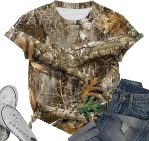Womens Camo T Shirts Maple-Leaf Print Crewneck Essential Lightweight Performance Short Sleeve Shirt Tops