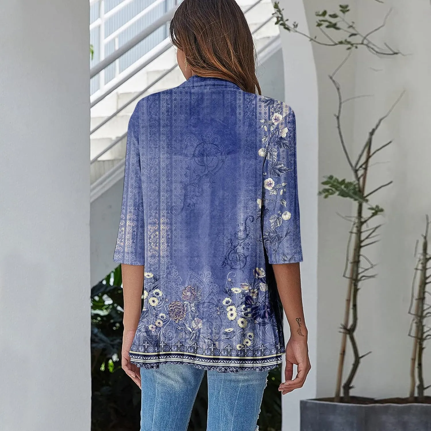 Womens Cardigan 2024 Lightweight Fall T Shirts Loose Fit Shawl Collar Blouse Coat 3/4 Sleeve Tie Dye Funny Tops