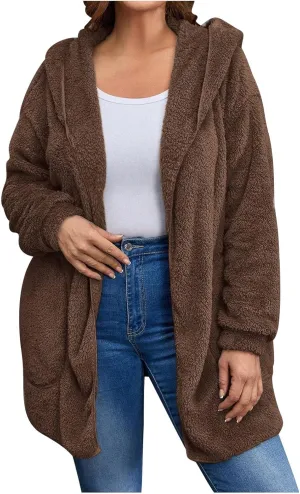 Womens Cardigan Hoodies Winter Oversized Open Front Fuzzy Fleece Hooded Jacket Warm Teddy Coat 2024 Fashion
