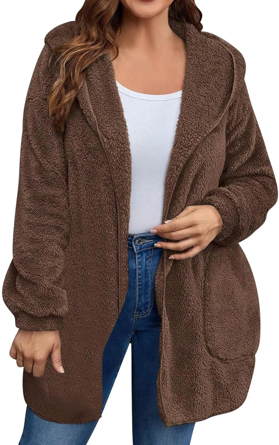 Womens Cardigan Hoodies Winter Oversized Open Front Fuzzy Fleece Hooded Jacket Warm Teddy Coat 2024 Fashion