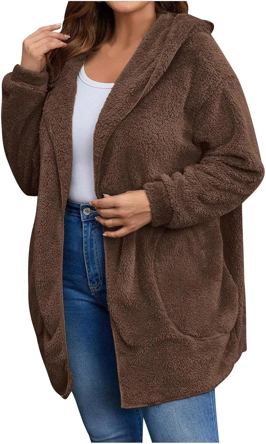 Womens Cardigan Hoodies Winter Oversized Open Front Fuzzy Fleece Hooded Jacket Warm Teddy Coat 2024 Fashion