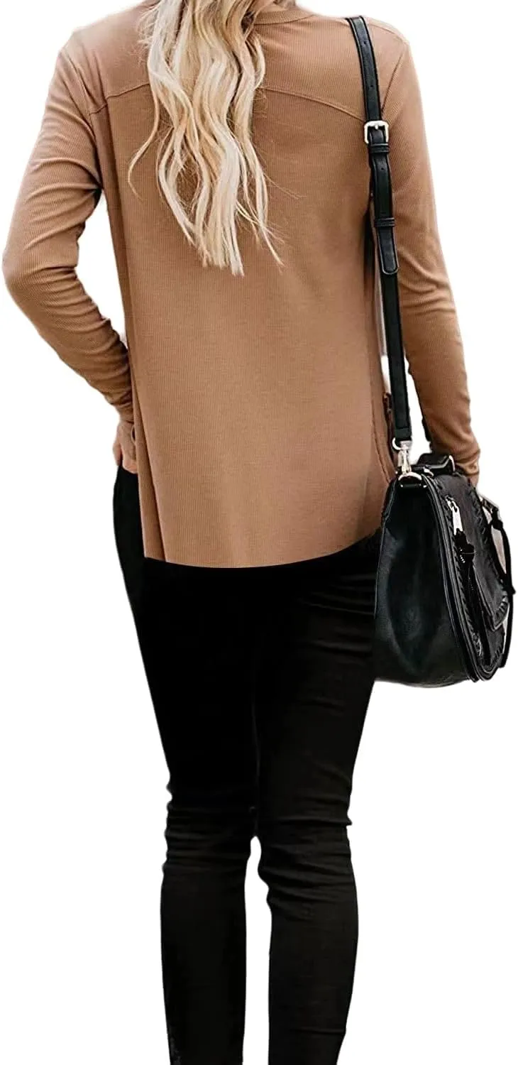 Womens Cardigan Sweaters Lightweight Open Front Button Long Sleeve Cardigan Casual Cable Knit Winter Outerwear Coats