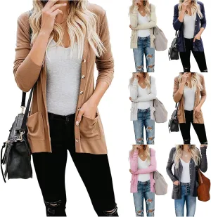 Womens Cardigan Sweaters Lightweight Open Front Button Long Sleeve Cardigan Casual Cable Knit Winter Outerwear Coats
