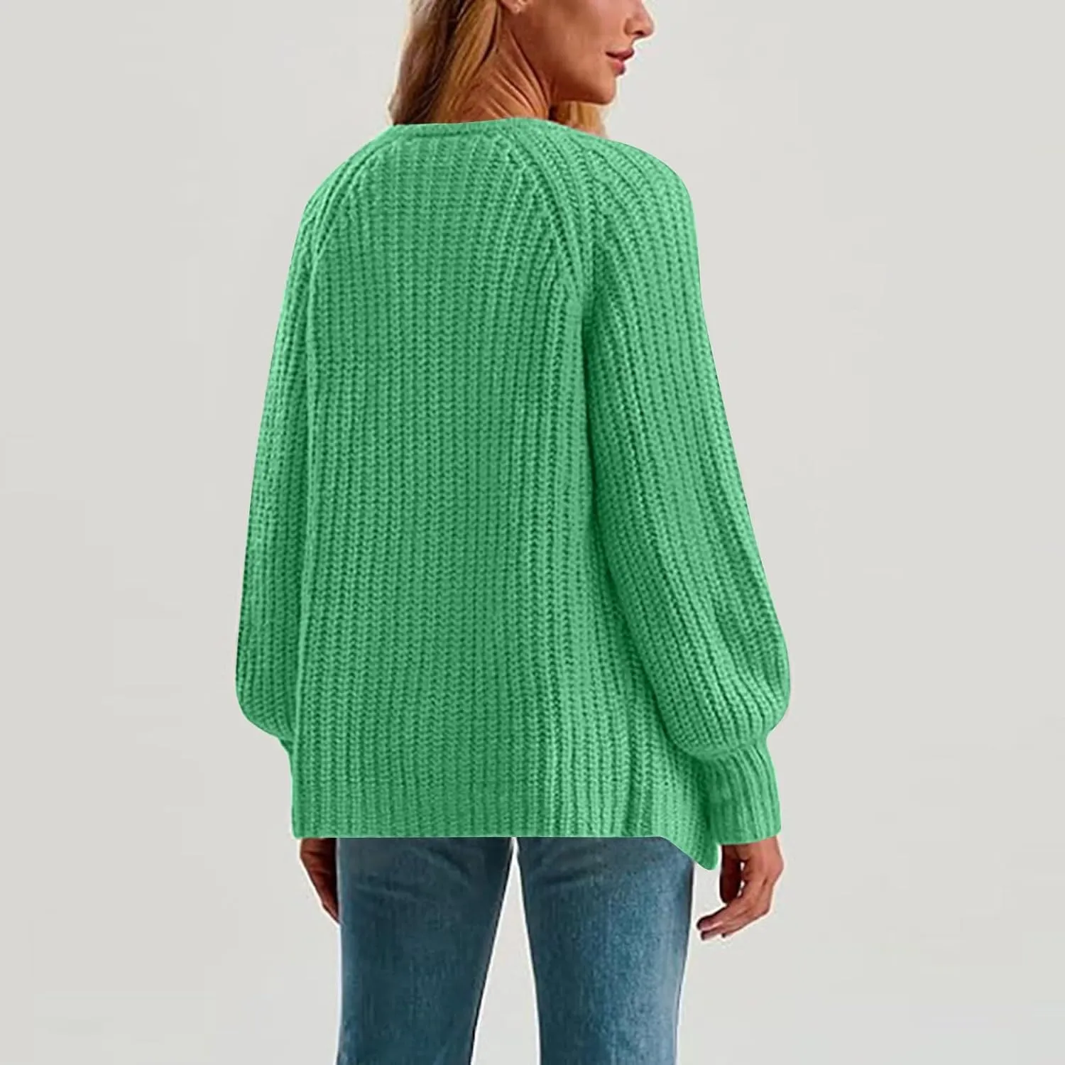 Womens Cardigan Sweaters Long Sleeve Button Chunky Knit Sweater Fall Crew Neck Loose Fit Open Front Cardigan