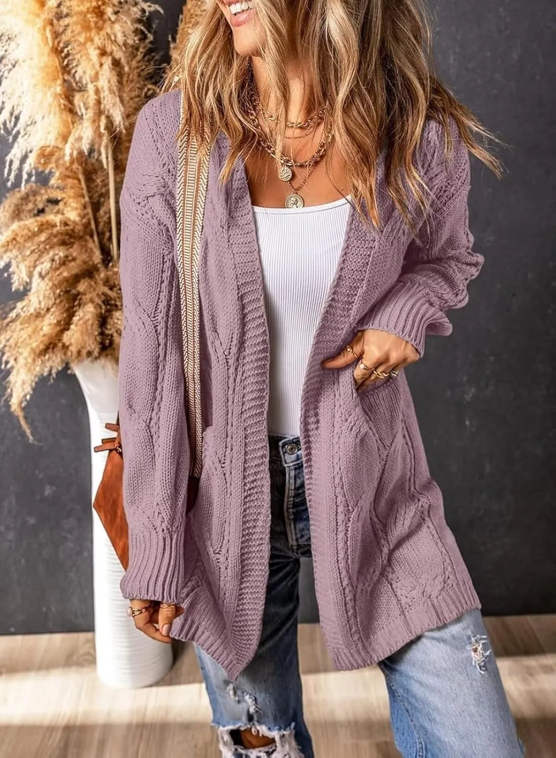 Women's Cardigan Sweaters Open Front Knitted Long Cardigans 2024 Fall Fashion Oversized Casual Sweater with Pockets