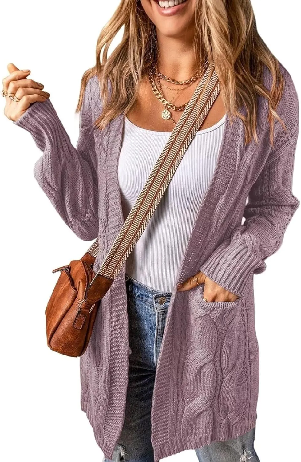 Women's Cardigan Sweaters Open Front Knitted Long Cardigans 2024 Fall Fashion Oversized Casual Sweater with Pockets