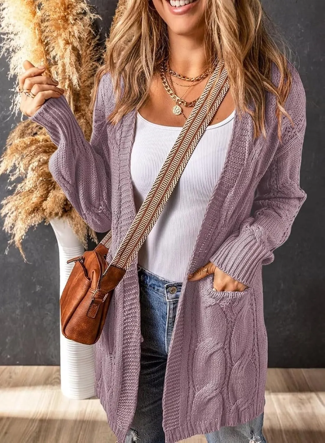 Women's Cardigan Sweaters Open Front Knitted Long Cardigans 2024 Fall Fashion Oversized Casual Sweater with Pockets