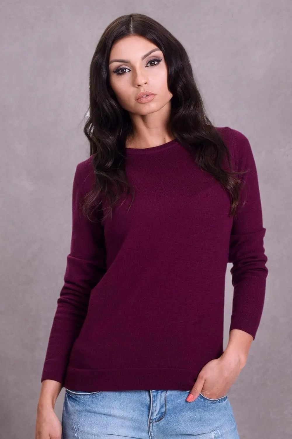 Women's Cashmere Soft Merino Wool Sweater Crew Neck Pullover Top