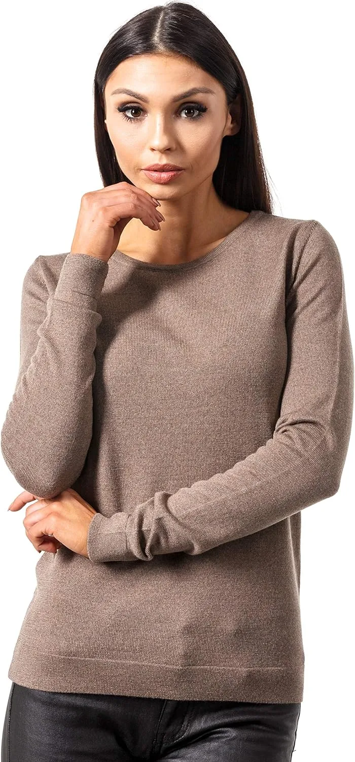 Women's Cashmere Soft Merino Wool Sweater Crew Neck Pullover Top