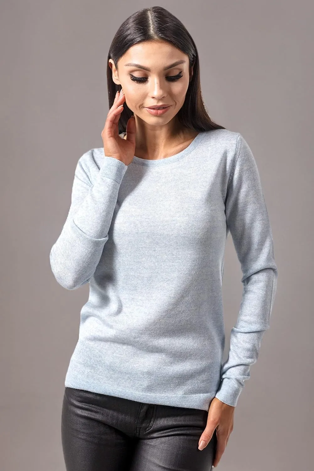 Women's Cashmere Soft Merino Wool Sweater Crew Neck Pullover Top