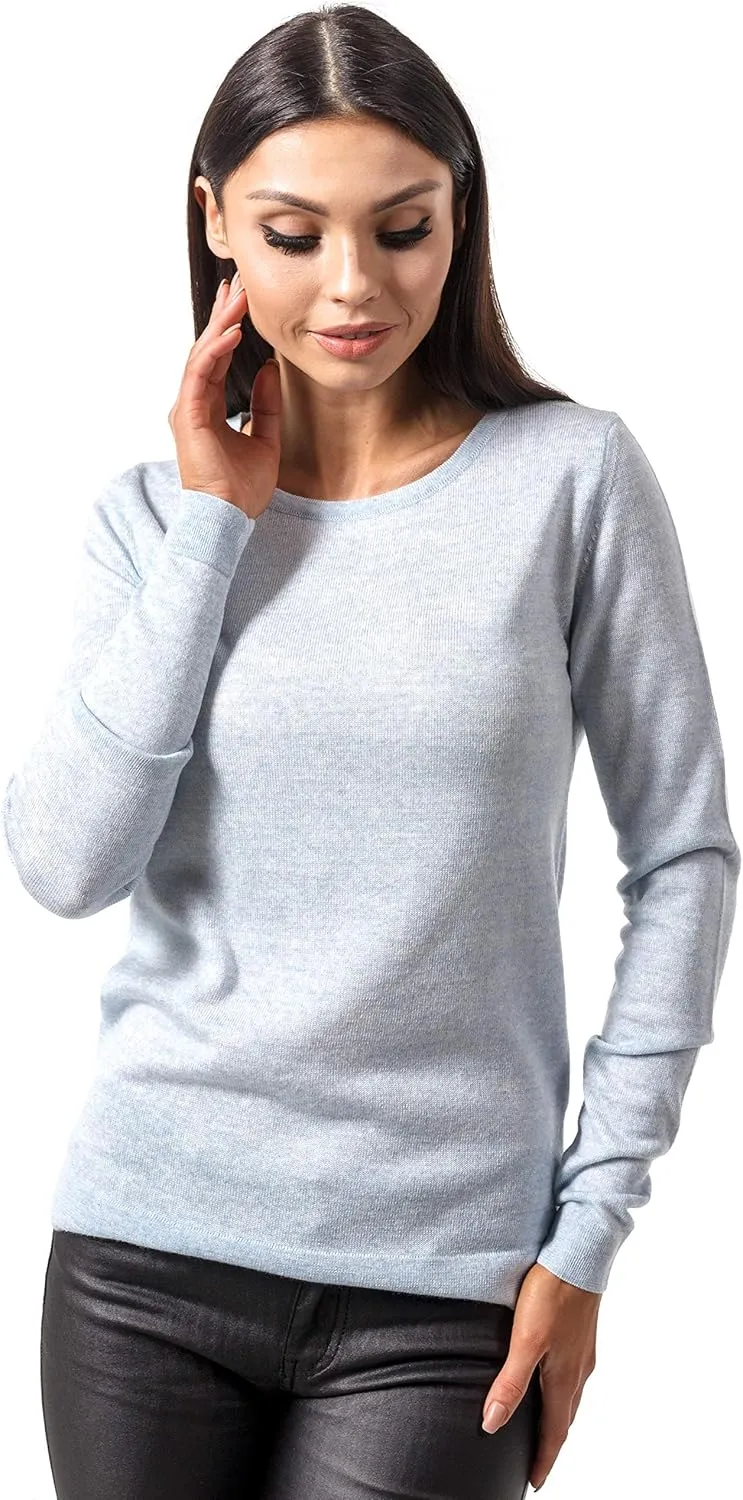 Women's Cashmere Soft Merino Wool Sweater Crew Neck Pullover Top
