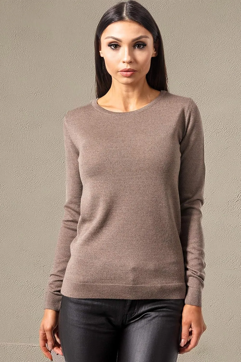 Women's Cashmere Soft Merino Wool Sweater Crew Neck Pullover Top