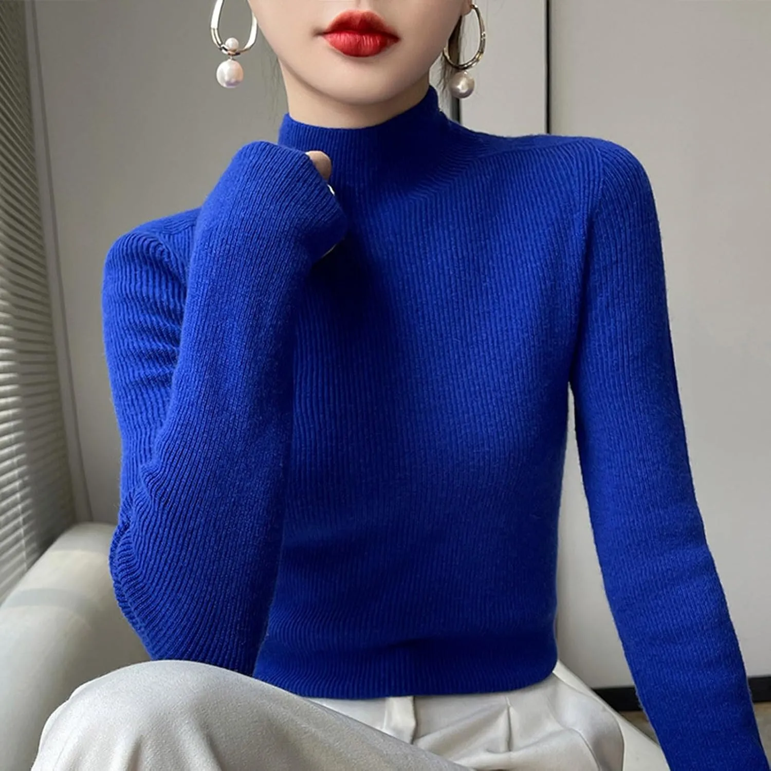 Womens Cashmere Sweater Turtleneck Solid Long Sleeve Cute Warm Soft Y2k Sweaters 2025 Spring Winter Knit Pullover Tops