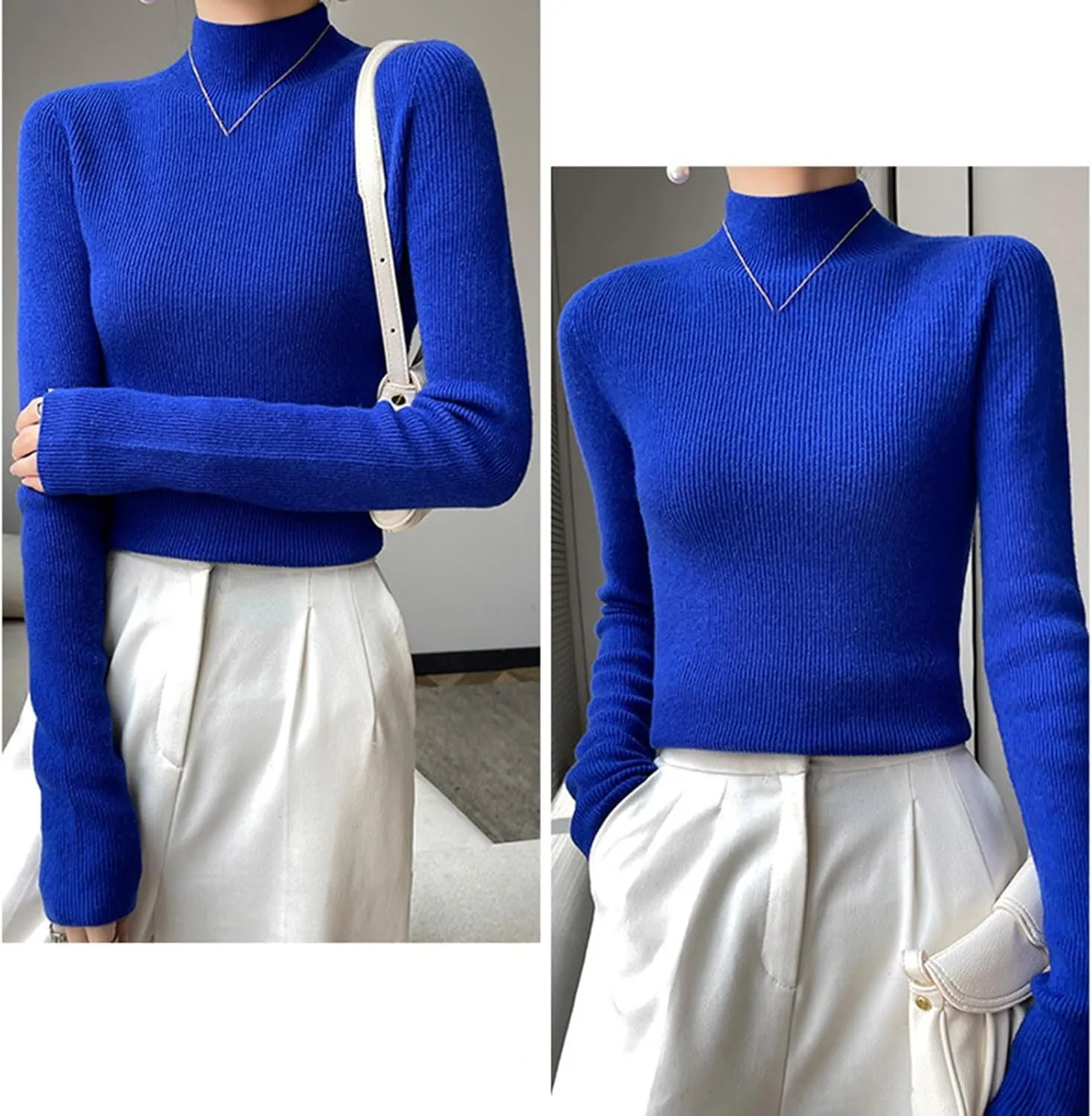 Womens Cashmere Sweater Turtleneck Solid Long Sleeve Cute Warm Soft Y2k Sweaters 2025 Spring Winter Knit Pullover Tops