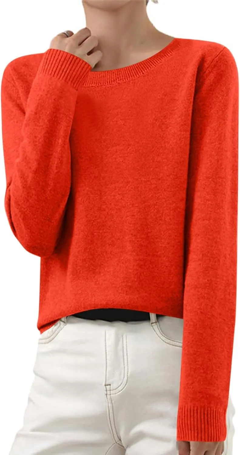 Women's Cashmere Sweaters Long Sleeve Crew Neck Soft Warm Cozy Pullover Lightweight Wool Knit Jumpers Sweater