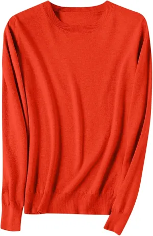 Women's Cashmere Sweaters Long Sleeve Crew Neck Soft Warm Cozy Pullover Lightweight Wool Knit Jumpers Sweater