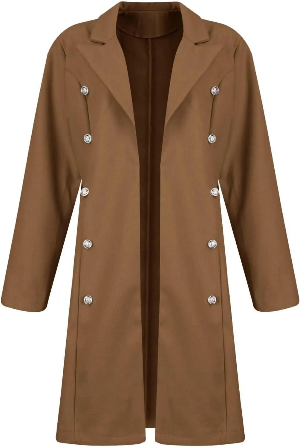 Womens Casual Coat Double Breasted Mid Long Pea Coat Notched Collar Wool Blend Overcoat