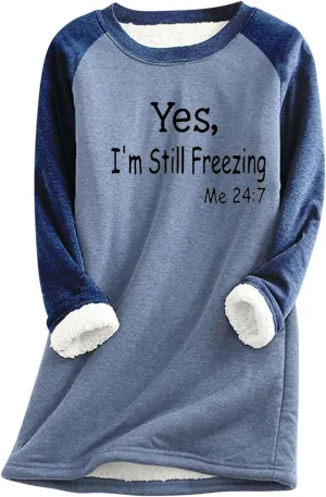 Women's Casual Crewneck Sweatshirts Winter Fleece Warm Letter Print Pullover Tops Thick Long Sleeve Lightweight Clothes