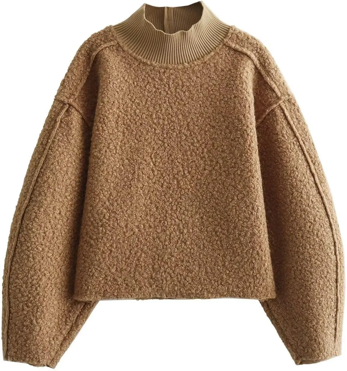 Womens Casual Fleece Sweatshirts Turtleneck Reverse Seam Pullover Fall Winter Fuzzy Wool Cropped Tops