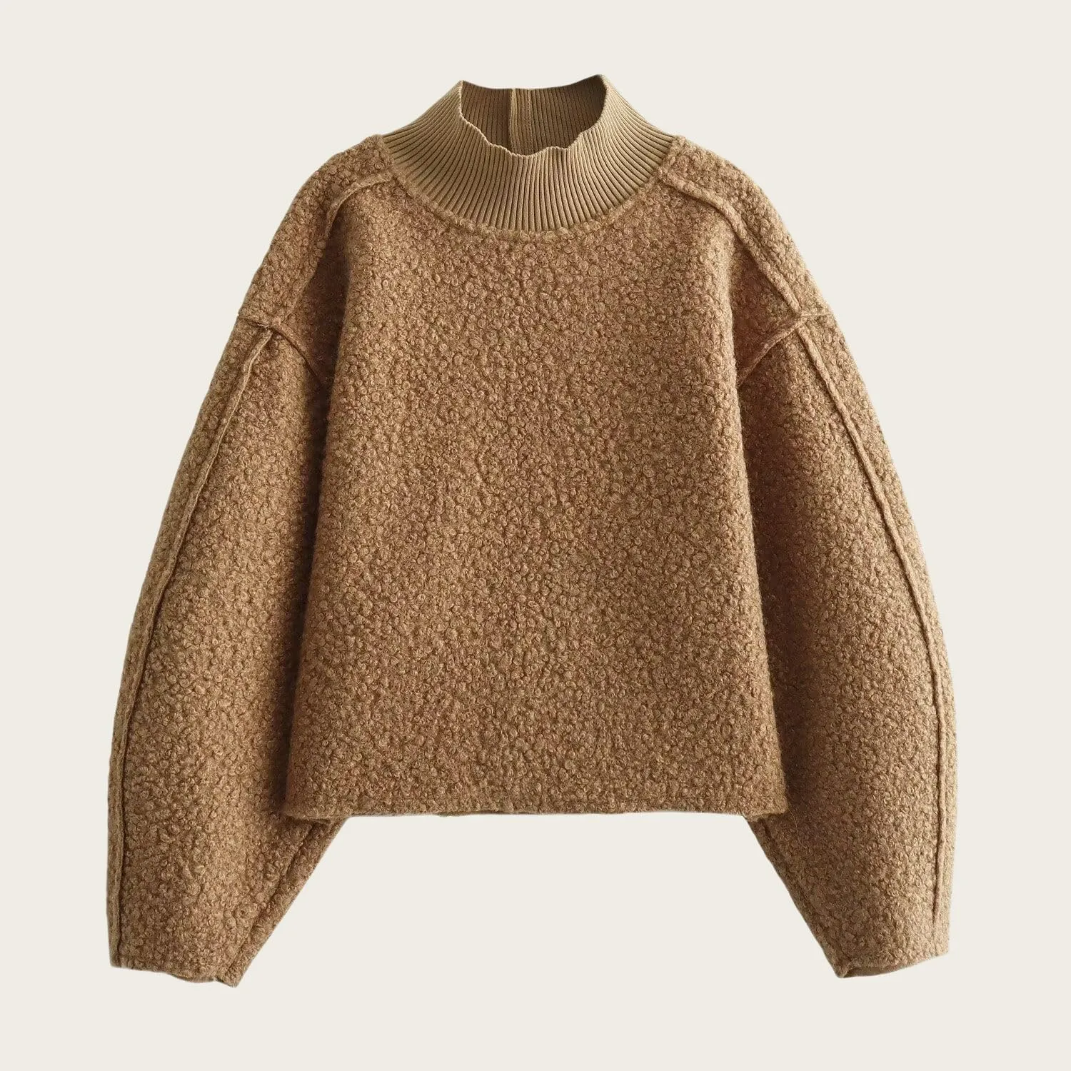 Womens Casual Fleece Sweatshirts Turtleneck Reverse Seam Pullover Fall Winter Fuzzy Wool Cropped Tops
