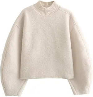 Womens Casual Fleece Sweatshirts Turtleneck Reverse Seam Pullover Fall Winter Fuzzy Wool Cropped Tops