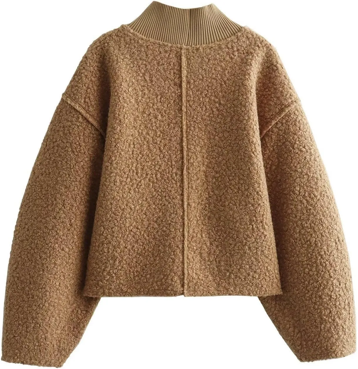 Womens Casual Fleece Sweatshirts Turtleneck Reverse Seam Pullover Fall Winter Fuzzy Wool Cropped Tops