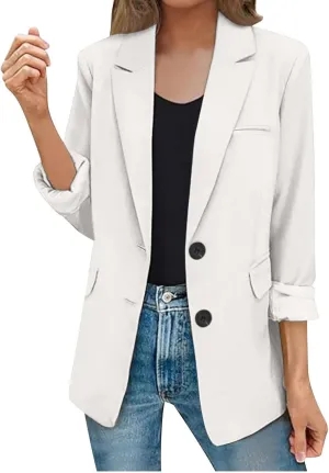 Womens Casual Long Sleeve Blazers Fall Trendy Lapel Button Jackets Casual Solid Color Open Front Work Office Jackets