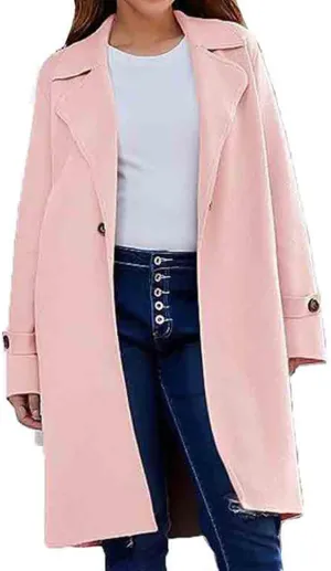 Women's Casual Notch Lapel Wool Blend Coat Single Breasted Long Winter Warm Trench Pea Coat