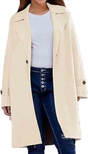 Women's Casual Notch Lapel Wool Blend Coat Single Breasted Long Winter Warm Trench Pea Coat