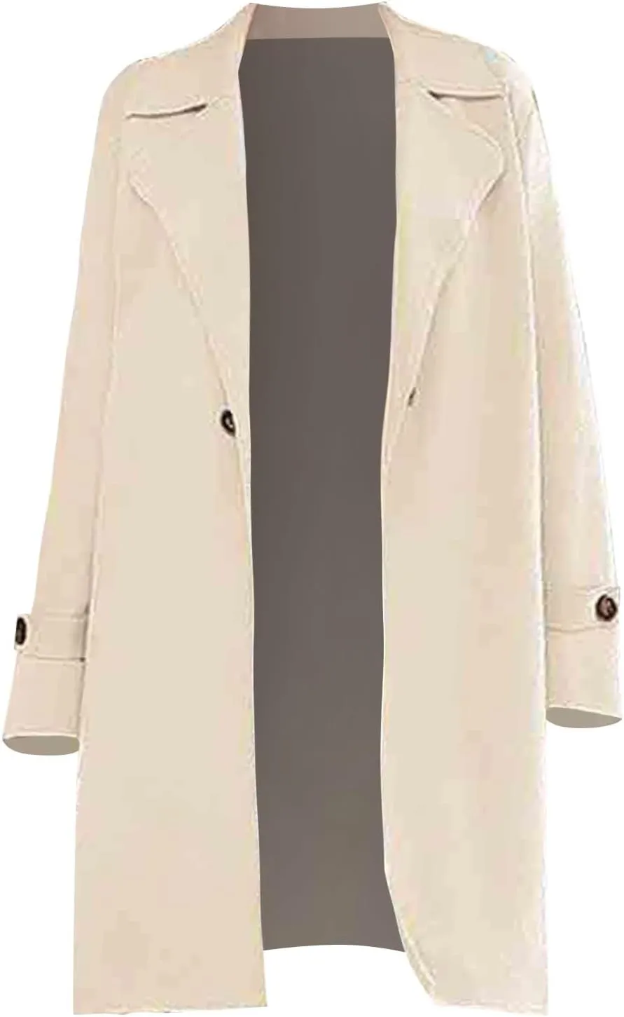 Women's Casual Notch Lapel Wool Blend Coat Single Breasted Long Winter Warm Trench Pea Coat