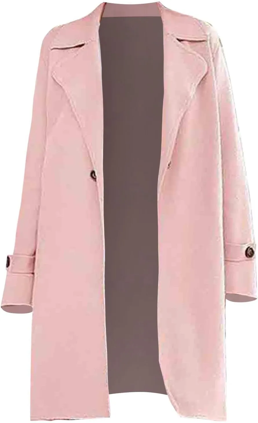 Women's Casual Notch Lapel Wool Blend Coat Single Breasted Long Winter Warm Trench Pea Coat