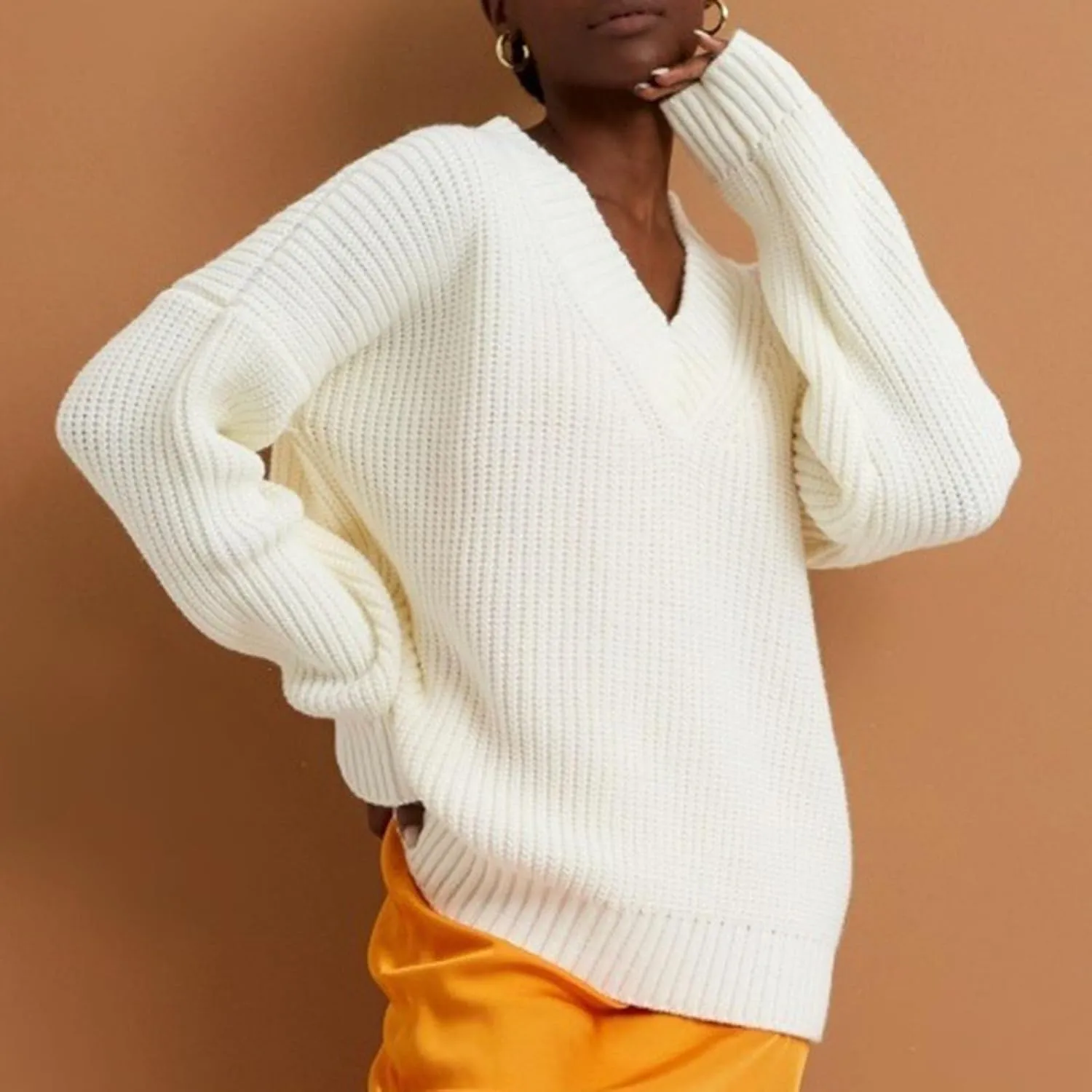 Womens Chunky Sweaters Fall 2024 Fashion V Neck Long Sleeve Knitted Sweaters Pullover Tops Soft Cozy Comfy Knitwear