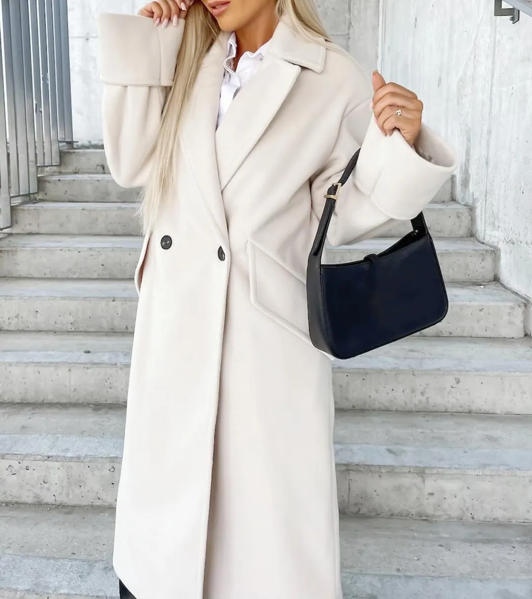 Women's Collar Work Double Breasted Maxi Long Pea Coats Oversized Double Breasted Long Trench Overcoat Winter