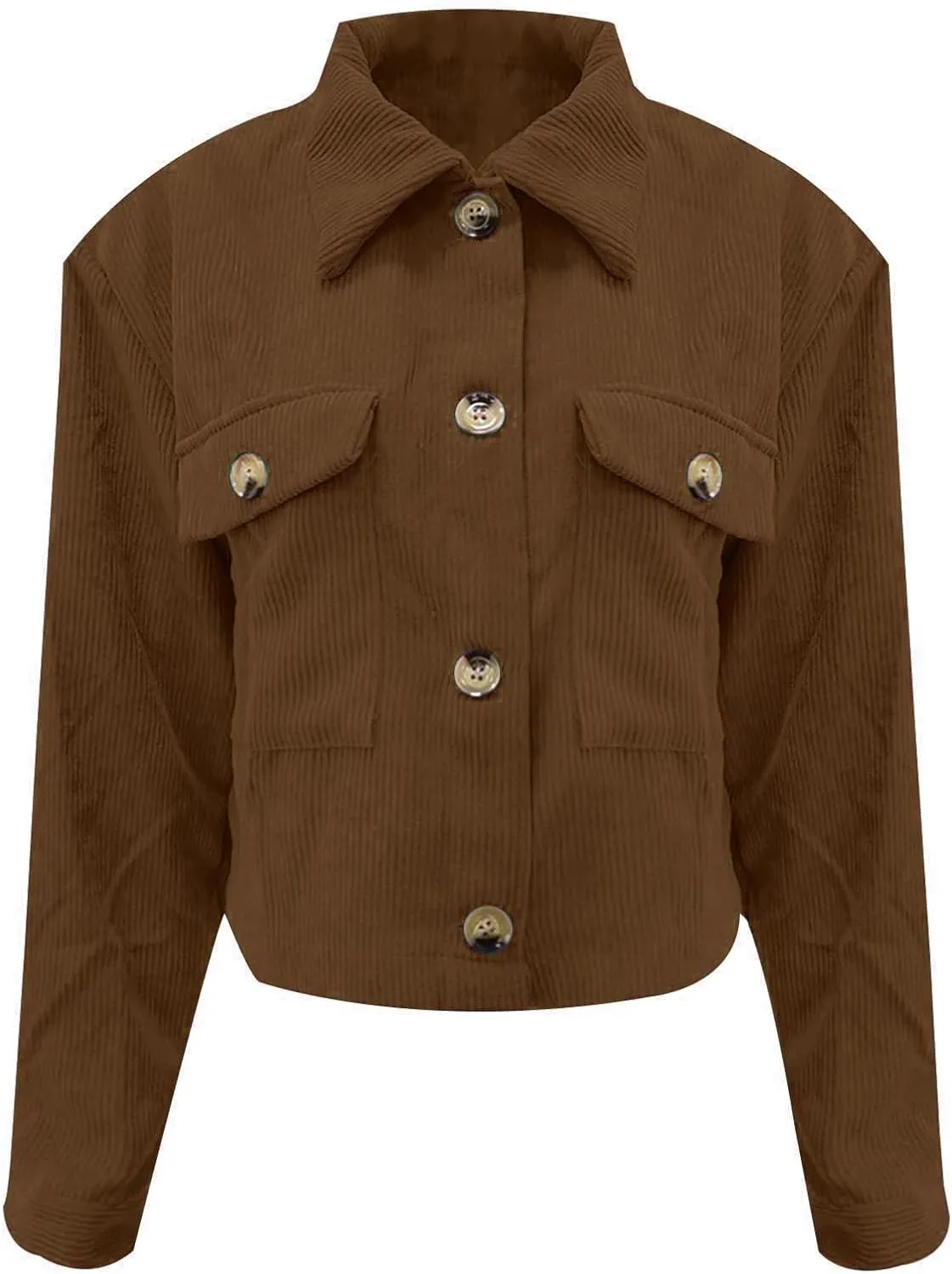 Womens Corduroy Jacket Cropped Lapel Button Down Shacket Jacket Casual Loose Long Sleeve Shirts 2024 Fashion Outwear