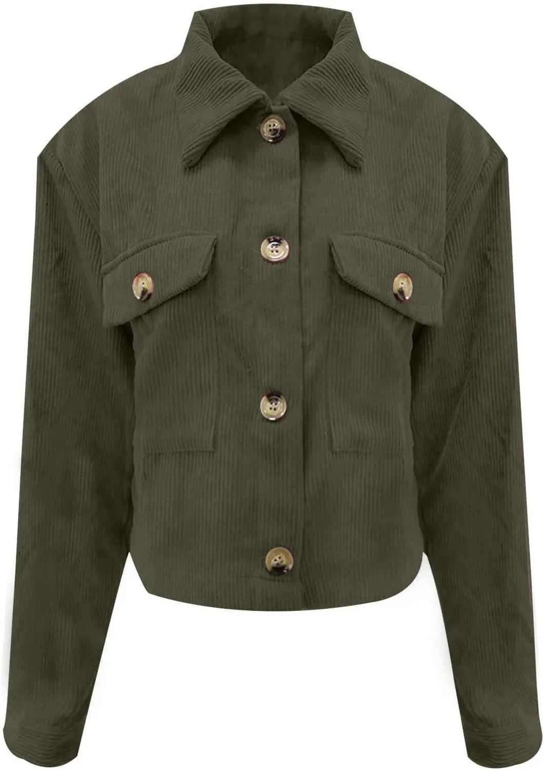 Womens Corduroy Jacket Cropped Lapel Button Down Shacket Jacket Casual Loose Long Sleeve Shirts 2024 Fashion Outwear