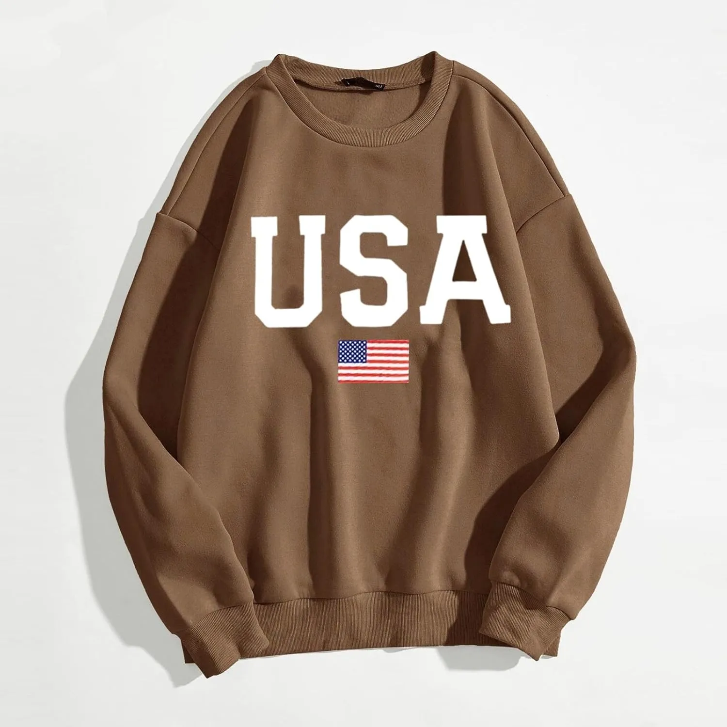 Womens Crewneck Sweatshirt Graphic American Flag Shirts Long Sleeve Oversized Pullover Patriotic Shirts Tops Tees