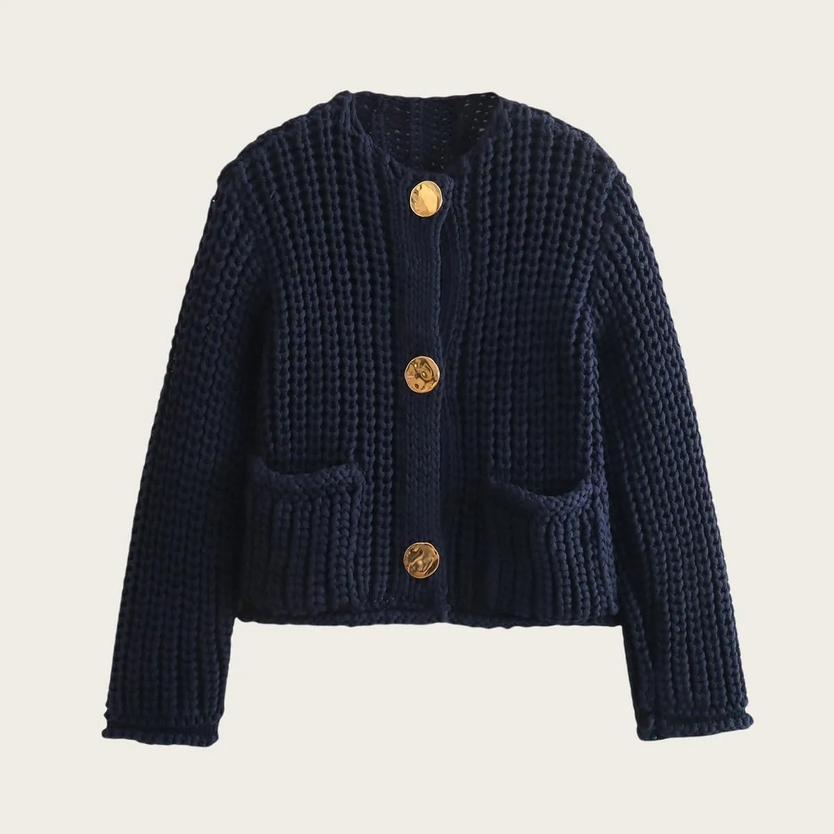 Womens Crochet Chunky Sweater Cropped Cable Knit Long Sleeve Cardigan Open Front Button Down Cardigan Sweaters