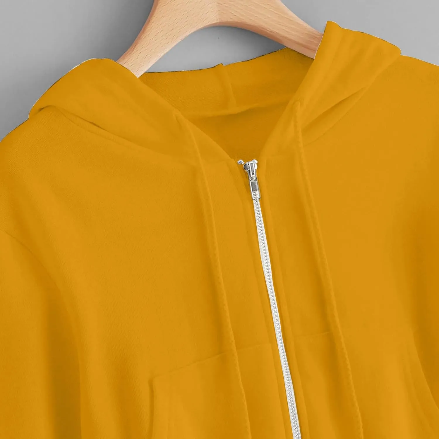 Women's Drawstring Full Zip Hoodies Fall Winter Cropped Fleece Sweatshirt Jackets Casual Long Sleeve Solid Outwear