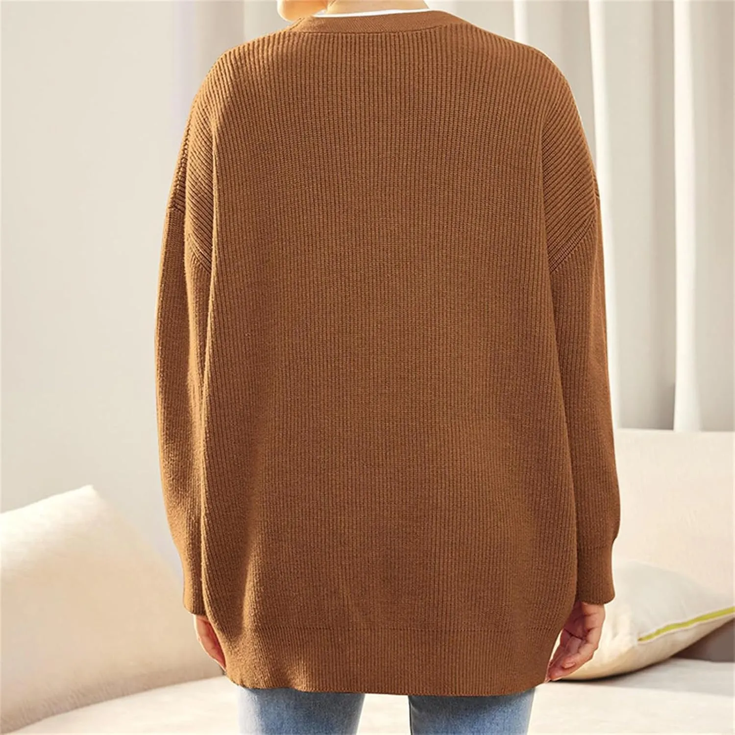 Womens Fall Cable Knit Sweaters 2024 Open Front Button Down Cardigan V Neck Loose Fit Tops