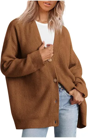 Womens Fall Cable Knit Sweaters 2024 Open Front Button Down Cardigan V Neck Loose Fit Tops
