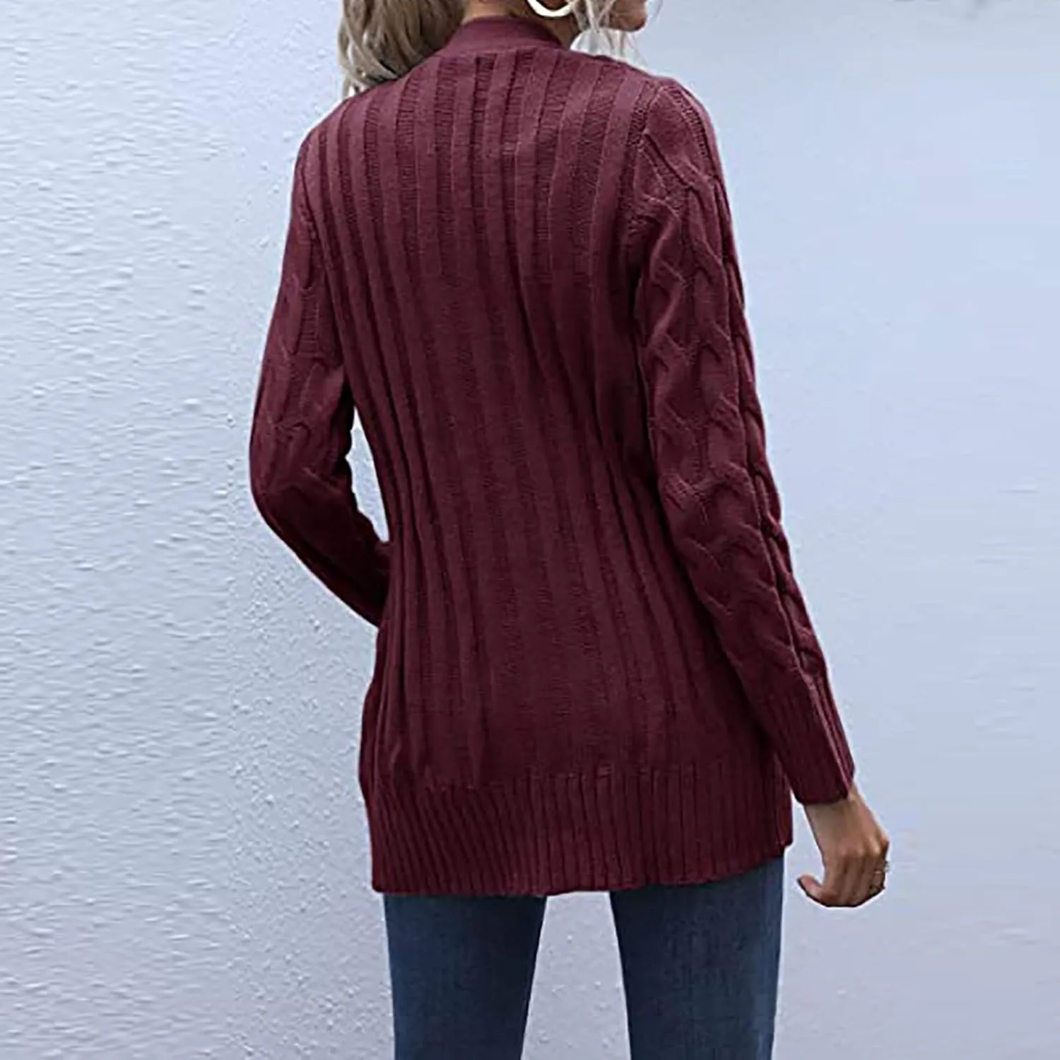Womens Fall Open Front Cardigan Sweaters Button Up Long Sleeve Coats Cable Knit Sweaters Cardigans Chunky Outerwears